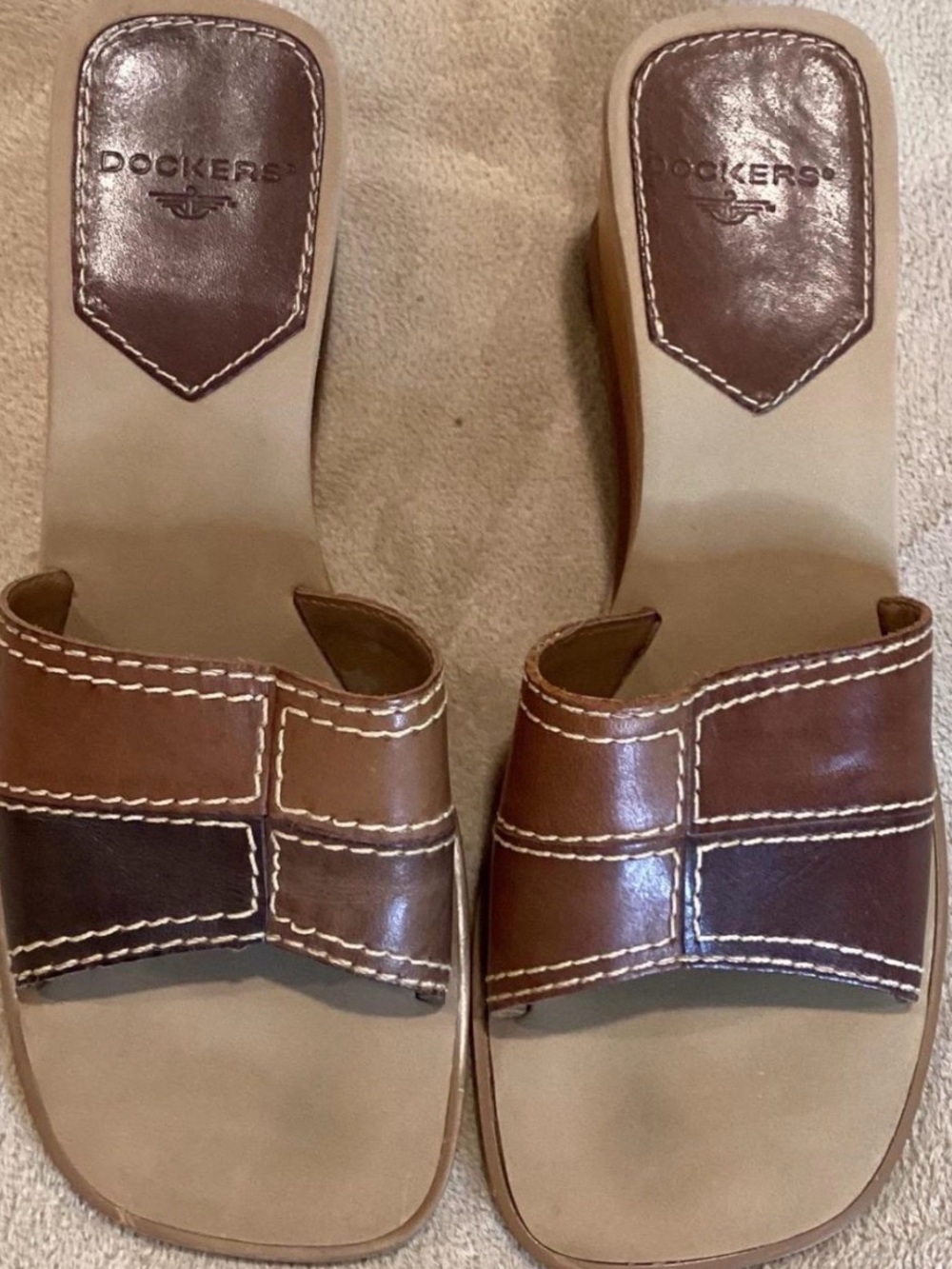 Y2K Patchwork Brown Leather Wedge Sandals